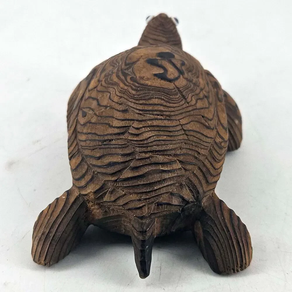 Vintage Crypyomeria Cedar Wood Turtle Figurine Wooden Hand Carved Folk Art Japan